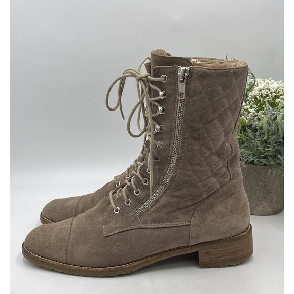 Russell & Bromley Tan Suede Atomic Quilted Stomper Lace Zip Boot Sz 39.5/9 - Picture 5 of 13